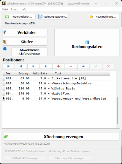 Bild von wXRechnung